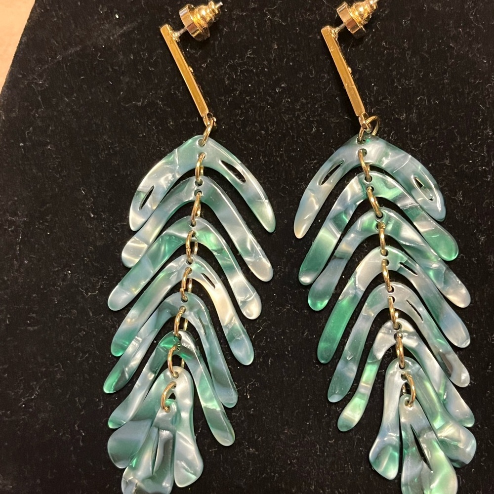 Pierced earrings.  Greenish tones. EUC - Picture 2 of 3
